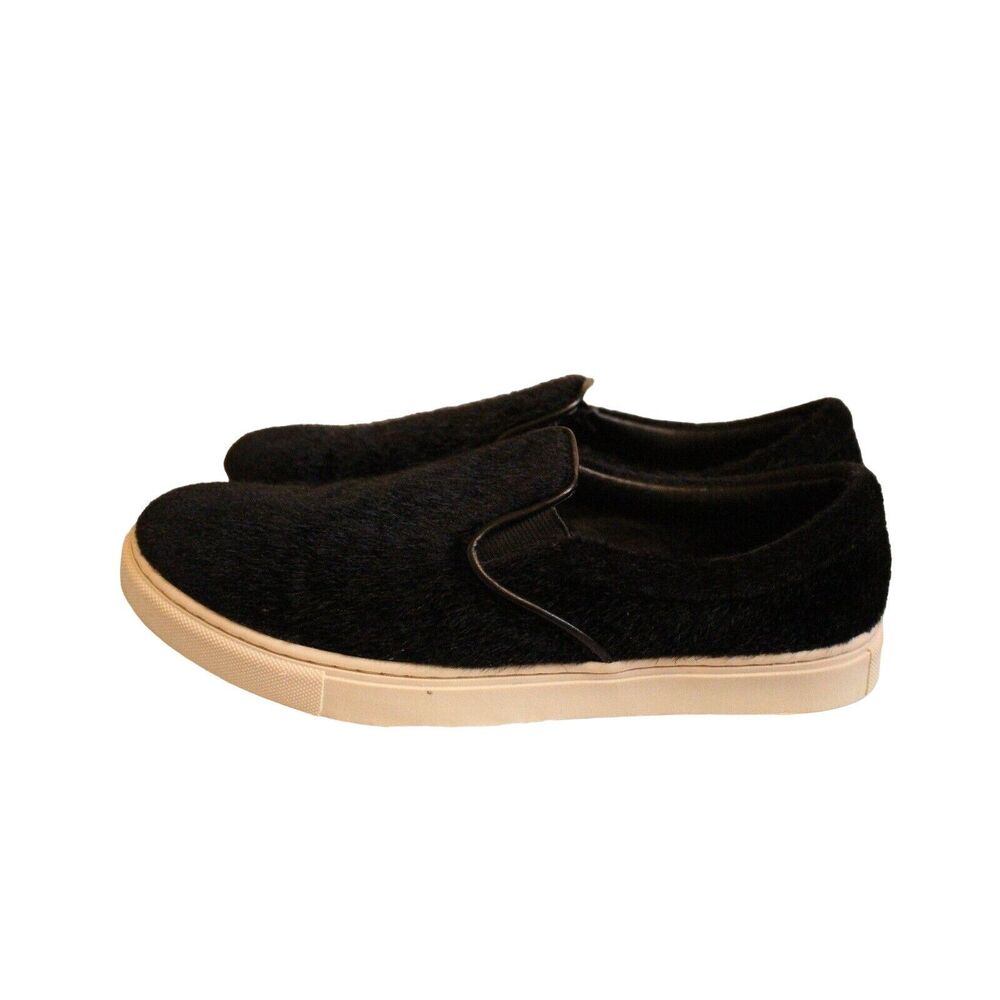 CANDIE'S Cabarrier Black Nylon Faux Fur Slip On Sneakers Shoes Sz 8.5 Medium